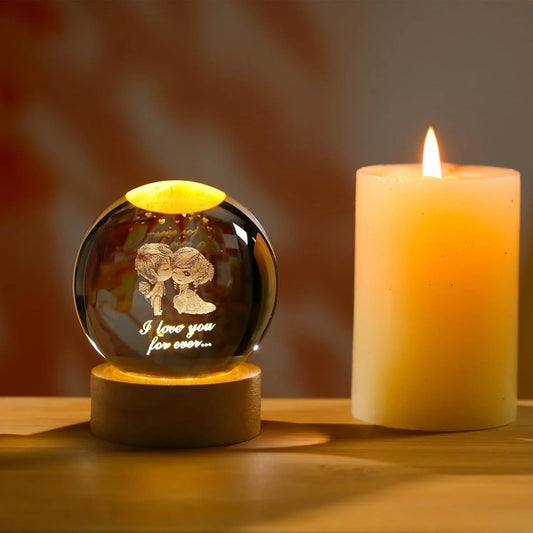 Couple Crystal Ball Led Night Light, 2.4Inch Glass Ball Night Lamp Table Lamp for Bedroom Valentine Gifts for Girlfriend Boyfriend Birthday Gifts Couple Showpiece