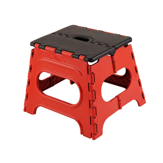 12 Inch Plastic Folding Stool, Non-Slip Stepping Stool, Lightweight Portable Footstool, Folding Stool with Carrying Handle for Kitchen, Bathroom, Garden & Outdoor