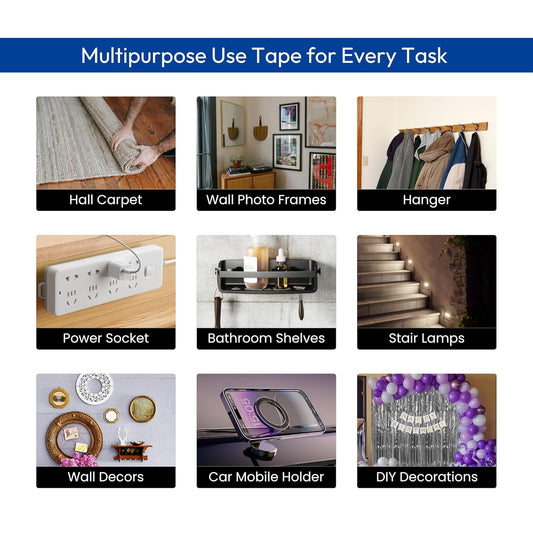 Double Sided Tape Heavy Duty for Wall, Strong Adhesive Transparent Nano Tape 2 Meter | Multipurpose Mounting Tape for Home, Office & Car Without Peeling Paint (Pack of 1)