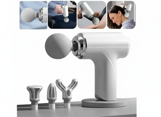 MDHL Mini Massage Gun with 6 Speeds, Percussion Massager with 4 Heads, Mini Massage Gun for Body, Back, Neck, Shoulder (White) MG-203