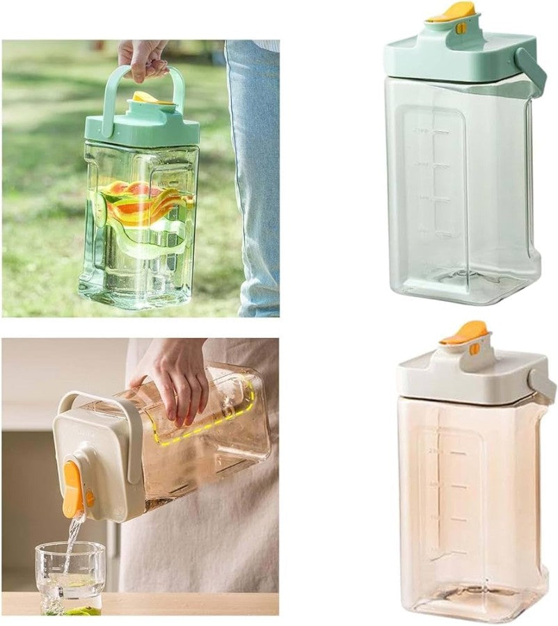Big Plastic Water Bottle 2 LTR Pitcher Drink ware Fridge Beverage Dispenser for Beverage Milk Lemonade Green Leak proof