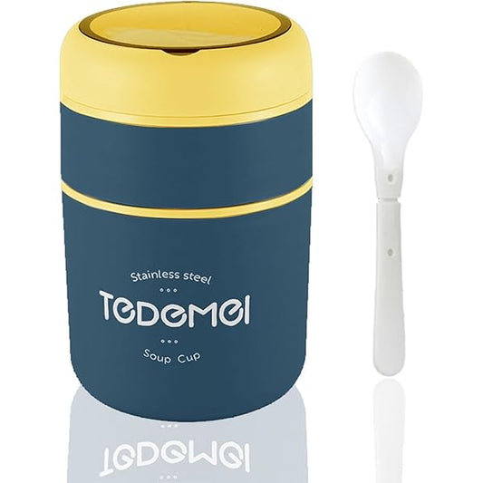 Tedemei 2 Layer Stainless Steel Lunch Box | 500ML Leak-Proof Tiffin Box | Compact Food Container for Office, School, Travel | Portable & Durable Meal Storage Box Blue