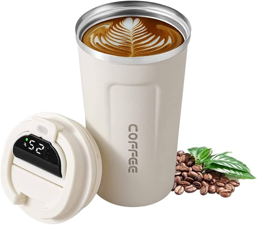 Travel Coffee Mug,17 oz Stainless Steel Thermos Cup,Smart Coffee Tumbler