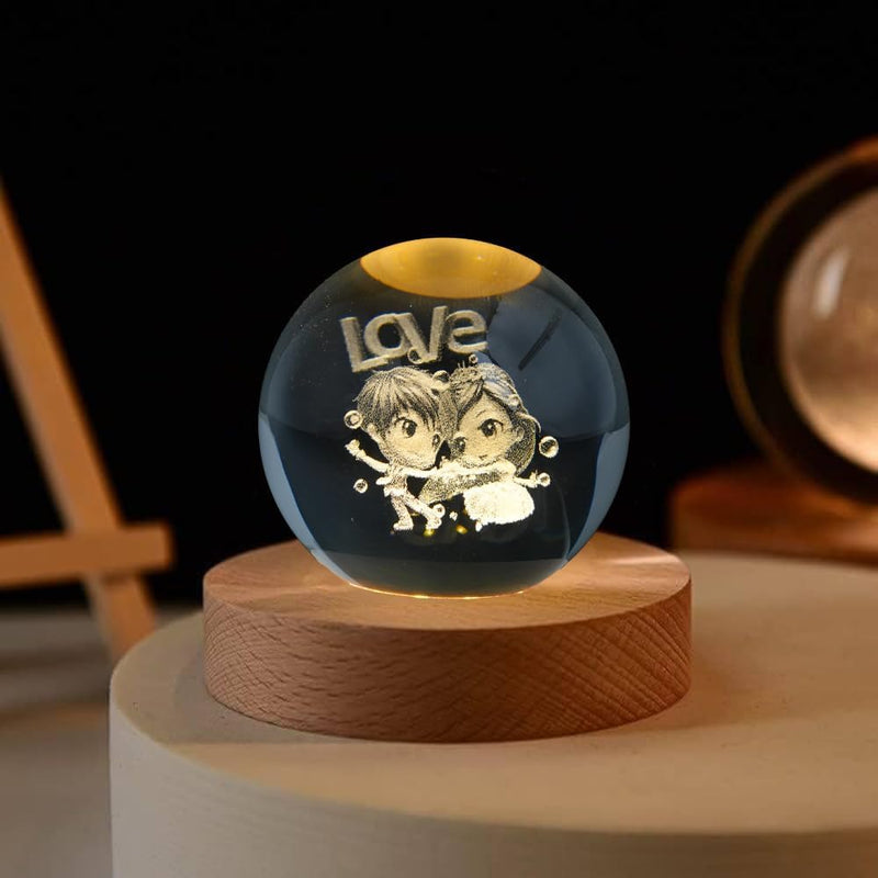 Love Boy Girl Crystal Ball Lamp 2.4 Inch Glass Ball Night LED Lamp with Woodern Base,Decorations Gifts for Men,Women,Kids,Boys,Girls | Gifts for Woman | Valentine Gifts (Love)