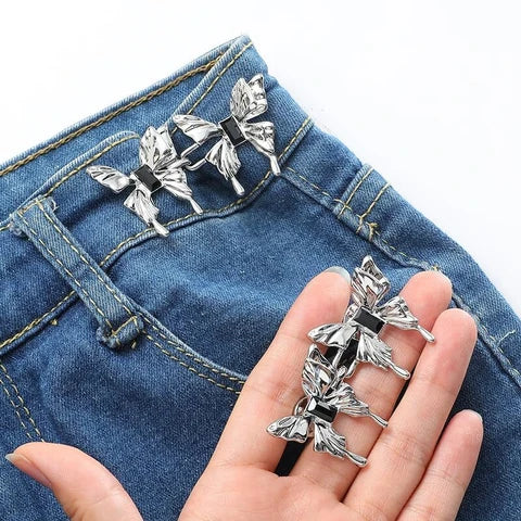 2 Sets Jeans Tightening Clips, Jeans Adjustable Pins for Women, Alloy Butterfly Adjustable Jeans Button Pins for Loose Pants and Dress