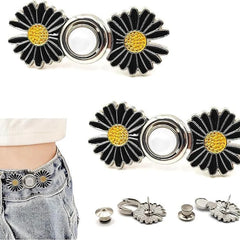 Adjustable Waist Buckle Set, Extra Button for Jeans to Make Tighter, Instant Jeans Button Pins for Pants Jeans Skirts, (2-Pair)(Black)