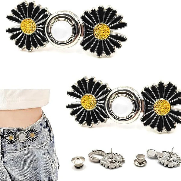 Adjustable Waist Buckle Set, Extra Button for Jeans to Make Tighter, Instant Jeans Button Pins for Pants Jeans Skirts, (2-Pair)(Black)