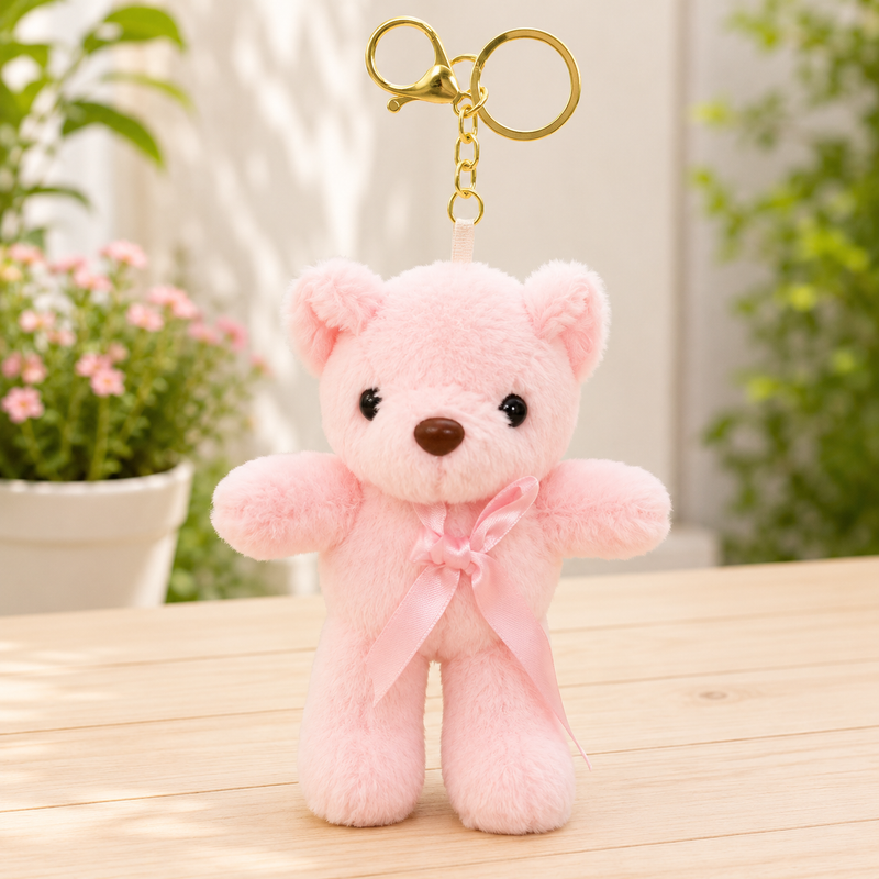 Pink Bear Soft Toy Keychain