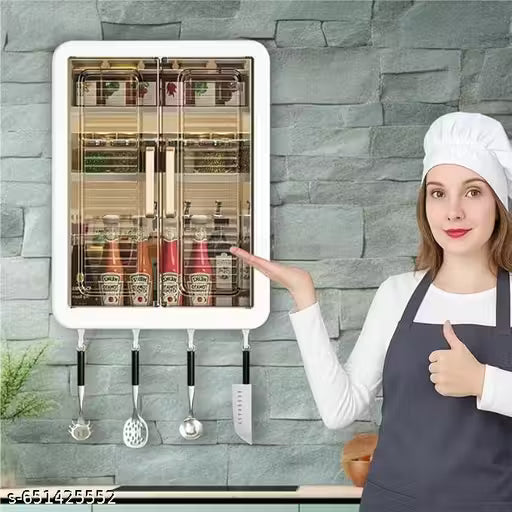 Wall Mounted Kitchen Storage Cabinet | Transparent Double Door Masala Organizer Rack