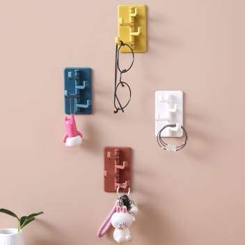 Self Adhesive Wall Hooks Waterproof Adhesive Sticky Layered Hooks | Hanging Capacity 2 Kg Max | Multipurpose Home Storage (Set of 2)
