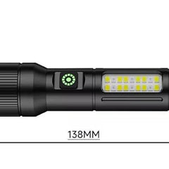Crobat Aluminum Alloy Rechargeable Tactical Flashlight Torch, 6 Modes, Aluminum Body, Telescopic Zoom Rechargeable Battery, Type-C Fast Charging, Waterproof Body