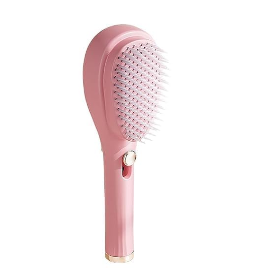 Lady Hair Brush with Self-Cleaning Bristles - Ergonomic Handle, Anti-Static, Telescopic Design for All Hair Types and Wigs, One-Click...