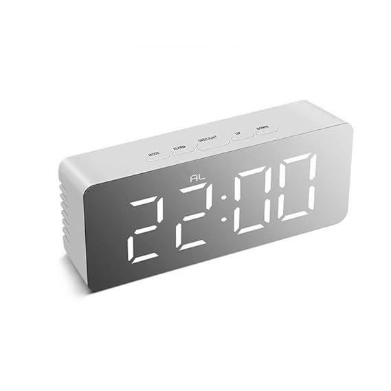 Digital Alarm Clock Table Clock for Students, Heavy Sleepers, Bedroom, Office, Corporate | Mini Alarm Clock with Loud Sound, Automatic Sensor, Date & Temperature (Black)