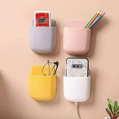 Plastic Multi Purpose Wall Mounted Storage Organizer Stand Plug Holder Case for Remote, Mobile, Phone Charger, Stationary Rack, Toothbrush for Home and Office