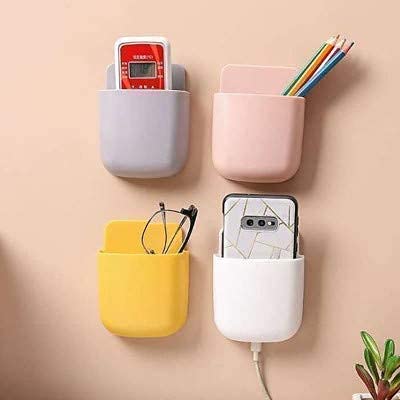 Plastic Multi Purpose Wall Mounted Storage Organizer Stand Plug Holder Case for Remote, Mobile, Phone Charger, Stationary Rack, Toothbrush for Home and Office