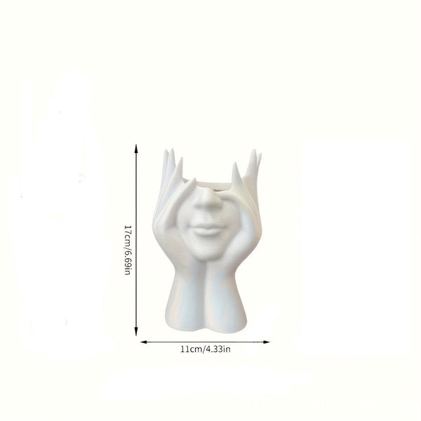 Face Hands Decorative Holder for Makeup Brushes and Flowers, Sculpted Figure Design, Approx. 17 cm Height