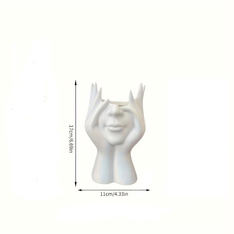 Face Hands Decorative Holder for Makeup Brushes and Flowers, Sculpted Figure Design, Approx. 17 cm Height