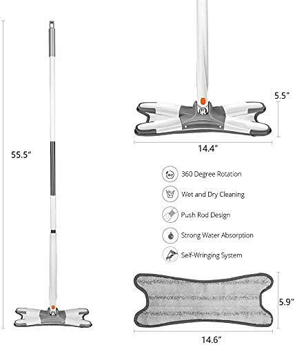 Easy Self-Wringing Microfiber Flat Floor X Shape mop, Reusable Pads, 360 Degree Dry Wet Mop for Home Kitchen Laminate Wood Tiles Floor Cleaning (Multicolour)