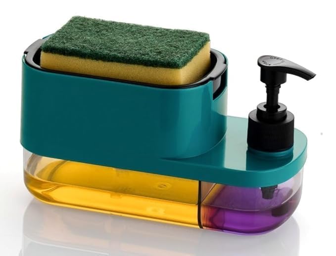 3 in 1 Soap Pump Dispenser Dish Soap Liquid Dispenser Sponge Holder Dish Soap Pump Dispenser for Kitchen Sink Countertop Kitchen Bathroom