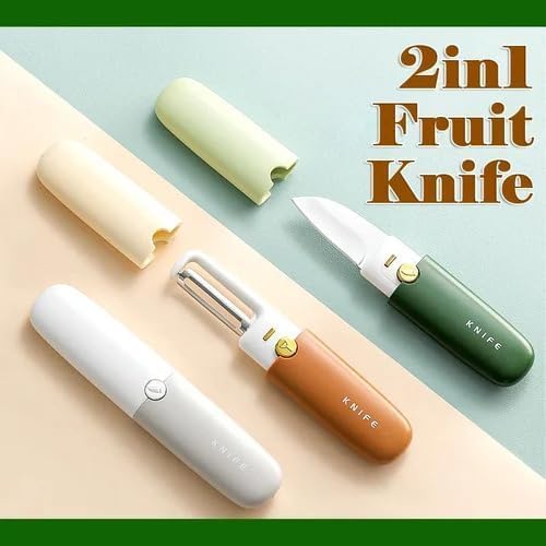 Pocket Knife, Kitchen Knife Peeler Portable Knife for Fruit 2 in 1 Knife and Peeler for Kitchen Travel Knife with case Stainless Steel Bled Pack of 1