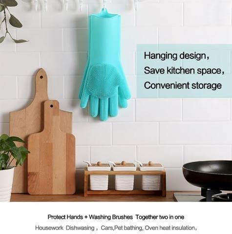 Silicone Dish Washing Gloves, Silicon Cleaning Gloves, Silicon Hand Gloves for Kitchen Dish washing and Pet Grooming, Great for Washing Dish, Kitchen, Car, Bathroom Wet and Dry Disposable Glove