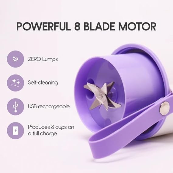 8-Leaf Blade Portable Travel Juicer Compact, Lightweight, and Easy to Clean Design for On-The-Go Juice Extraction USB Rechargeable Crushing Ice, Fruits and Vegetables, Multi-Purpose
