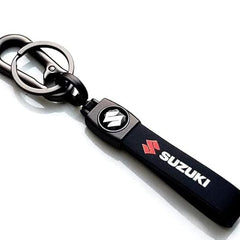 Catchy Premium Leather & Metal Bikes Stainless Steel Locking Hook Antirust Keychain Unique Stylish Look For Men/Women Keyring Compatible with Car and Bike I Suzuki (Black)