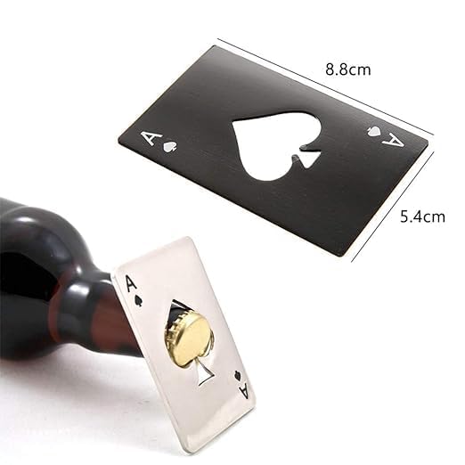 Bottle Opener Poker Card, Wallet Card Bottle Opener, Beer Bottle Flat Opener Stainless Steel (Black) (Combo Silver/Black)