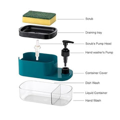 3 in 1 Soap Pump Dispenser Dish Soap Liquid Dispenser Sponge Holder Dish Soap Pump Dispenser for Kitchen Sink Countertop Kitchen Bathroom