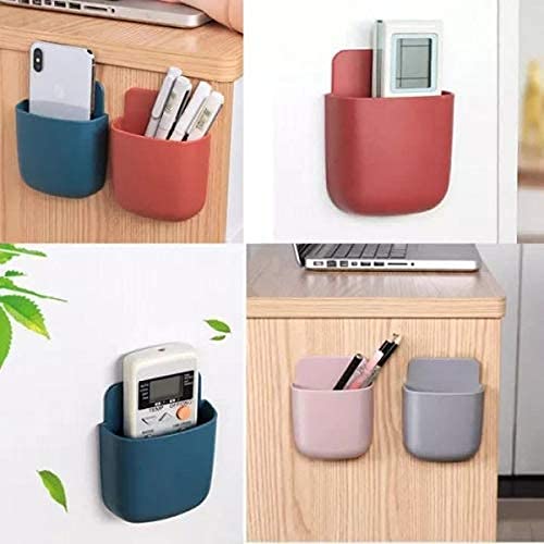 Plastic Multi Purpose Wall Mounted Storage Organizer Stand Plug Holder Case for Remote, Mobile, Phone Charger, Stationary Rack, Toothbrush for Home and Office