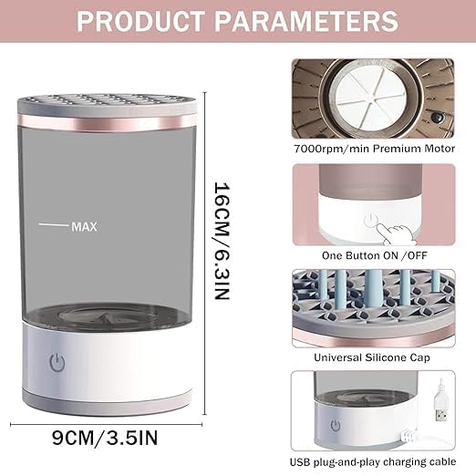 Automatic Makeup Brush Cleaner Machine – Portable Electric Brush Cleaning Tool for All Types of Beauty Makeup Brushes, Quick Drying, Easy to Use for Foundation, Contour, Eyeshadow, Blush