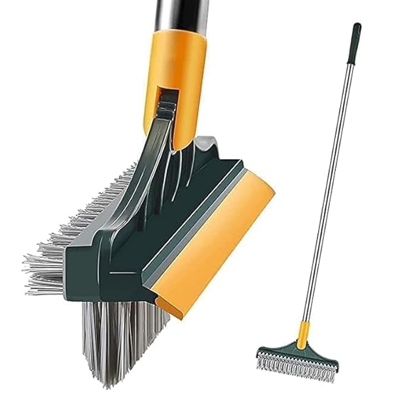 Bathroom Cleaning Brush with Wiper | Long Handle Floor Cleaner with 180° Rotating Head | Tile, Wall & Toilet Cleaning Brush | Tough Bristles for Bathroom & Tiles (2 in 1 Tiles Brush)