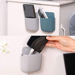 Plastic Multi Purpose Wall Mounted Storage Organizer Stand Plug Holder Case for Remote, Mobile, Phone Charger, Stationary Rack, Toothbrush for Home and Office