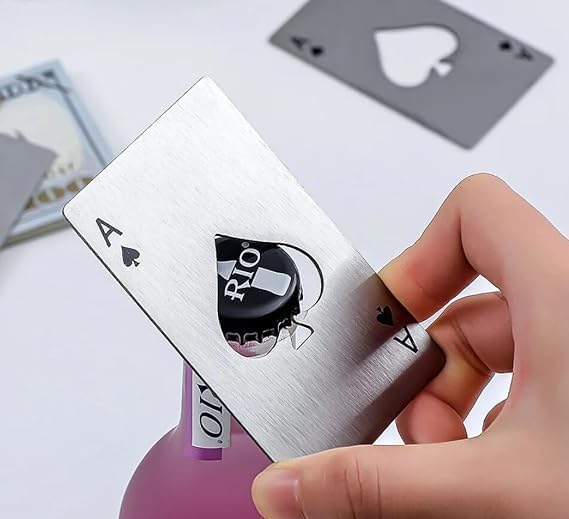Bottle Opener Poker Card, Wallet Card Bottle Opener, Beer Bottle Flat Opener Stainless Steel (Black) (Combo Silver/Black)