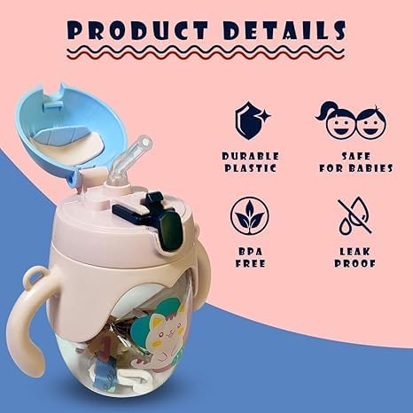 250 ML Training Straw-Proof Durable Drinking Bottle – Leak-Proof, Easy-Clean Kids’ Hydration Cup with Soft Straw & BPA-Free Design (Assorted Color)