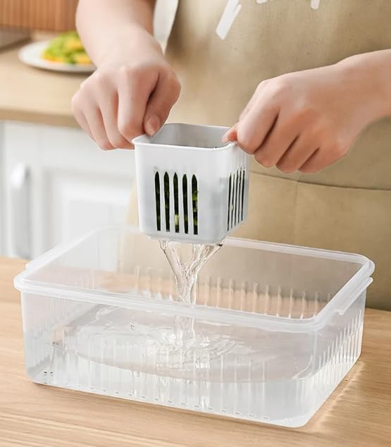 6-in-1 Grid Fridge Storage Containers Fridge Organizer Container & Lid, Stackable Box, Space Saving Plastic Containers for Chopped Vegetables, Fruits