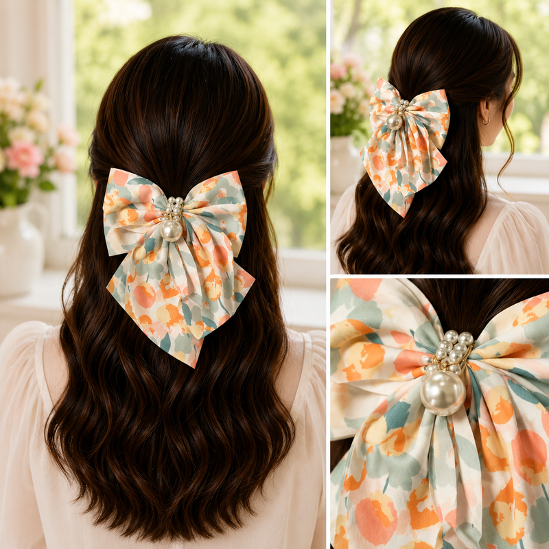 Korean Style Pearl Hair Bow