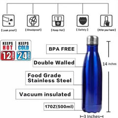 Water Bottle Stainless Steel Thermal Double Layer Vacuum Drinking Bottles Drinkware Flasks Home Office Outdoor Best Gifting Idea for Birthday & Valentines Gift (Random Color - 1 Piece) Brand: Generic