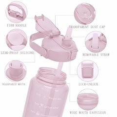 Motivational Water Bottle with Straw With Lid Sports Water Bottles 2 Liter, Unbreakable Shaker with Portable Wide Mouth,Travel Bottle, Sipper Bottle