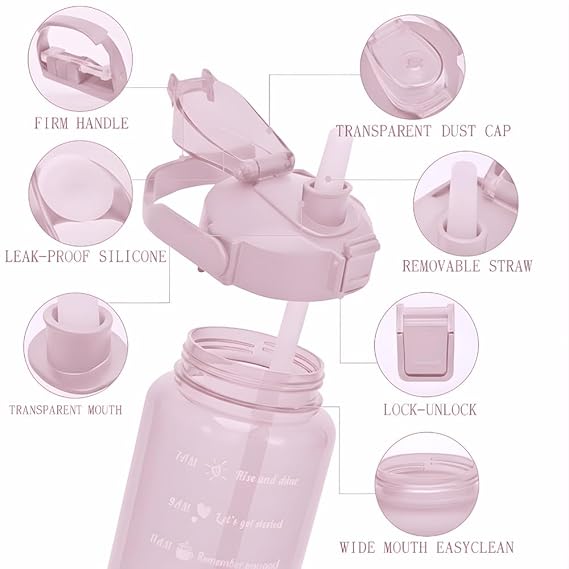 Motivational Water Bottle with Straw With Lid Sports Water Bottles 2 Liter, Unbreakable Shaker with Portable Wide Mouth,Travel Bottle, Sipper Bottle