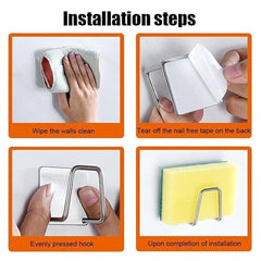 Stainless Steel Self Adhesive Sponge Holder for Kitchen Sink,Waterproof Sticky Hook, Scrubber Hanger Caddy Rustproof Drainage Basket with Strong Suction Cups(pack of2)