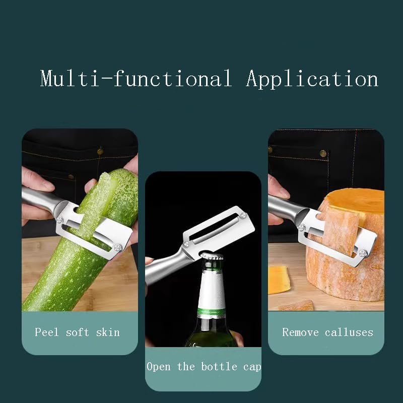Multi-Functional Kitchen Vegetable Peeler: Ergonomic Handle, with Bottle Opener, Stainless Steel pota to peelers,Papaya Shredder,Kiwi Peeler,Suitable for Fruits, Sugar Cane, Pumpkin(2Pcs)