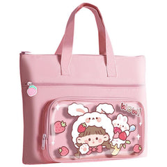 Large Capacity Stationery Organizer Bag, 3 Compartment School Book Storage Case, Durable Fabric 34×27 cm, Handheld Carry Bag for Students & Girls