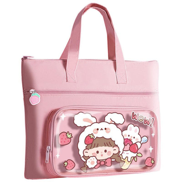 Large Capacity Stationery Organizer Bag, 3 Compartment School Book Storage Case, Durable Fabric 34×27 cm, Handheld Carry Bag for Students & Girls