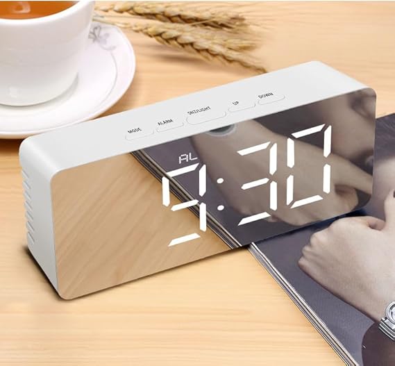 Digital Alarm Clock Table Clock for Students, Heavy Sleepers, Bedroom, Office, Corporate | Mini Alarm Clock with Loud Sound, Automatic Sensor, Date & Temperature (Black)