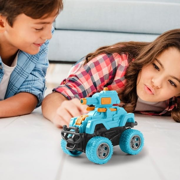 Sky Tech® Monster Tank Launcher Car Truck Friction Powered Cars Toy Monster Toys for Boys 3-7 Years Old 360 Degree Stunt 4wd Push go Truck for Toddlers Kids Gift