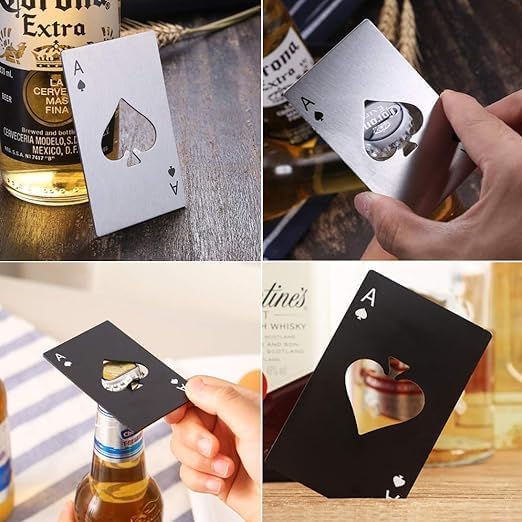 Bottle Opener Poker Card, Wallet Card Bottle Opener, Beer Bottle Flat Opener Stainless Steel (Black) (Combo Silver/Black)