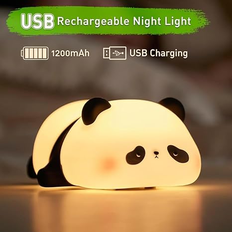 Panda Night Lamp Silicone Touch Color Changing LED Rechargeable Night Light for Kids, Gifts for Girls & Boys | Cute Unisex Bedroom Decor