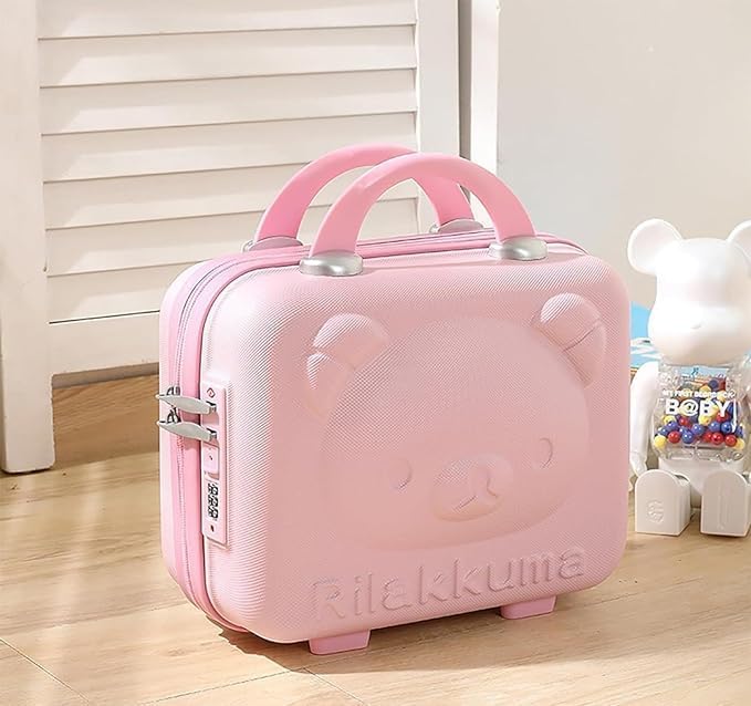 Mini Hard Shell Travel Luggage Makeup Vanity Case with Lock Password Zipper Bag for Women Portable Water Proof Carrying Suitcase Organizer (Rose Pink)