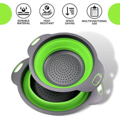 Round Collapsible Colander with Plastic Handles Round Silicone Kitchen Strainers Foldable Kitchen Strainer Perfect for Draining Pasta Vegetable and Fruit (Multicolor) (1 pcs)